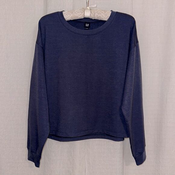 GAP M Indigo Crew French Terry Cloth Inner Athletic Crop Sweatshirt - Picture 1 of 11